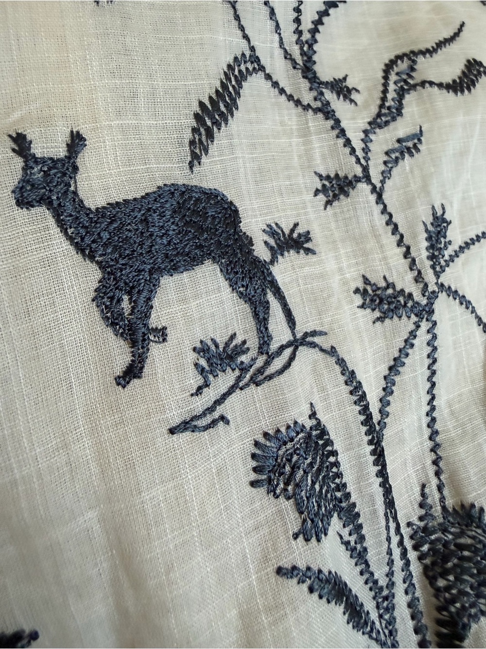 Embroidered Cream and Navy V-Neck Long Sleeve Kurta - Picture 5 of 6